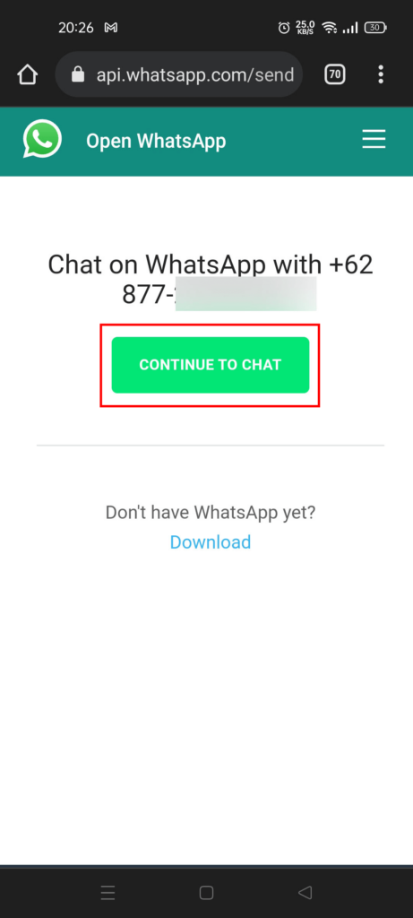 halaman continue chat whatsapp
