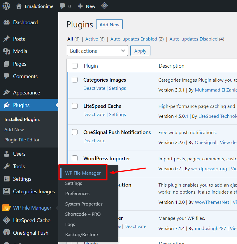 Akses ke plugin File manager